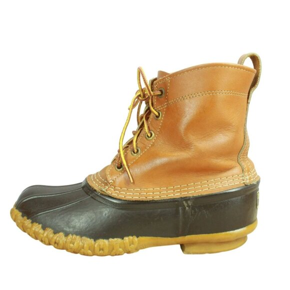 Vintage LL Bean Brown Leather Lace Up Unlined Ankle Duck Boots Size 8 M - Picture 1 of 9